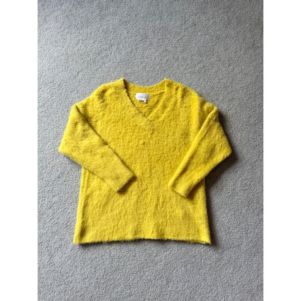 By Anthropologie Yellow Fuzzy V-Neck Sweater Eyelash Knit XS